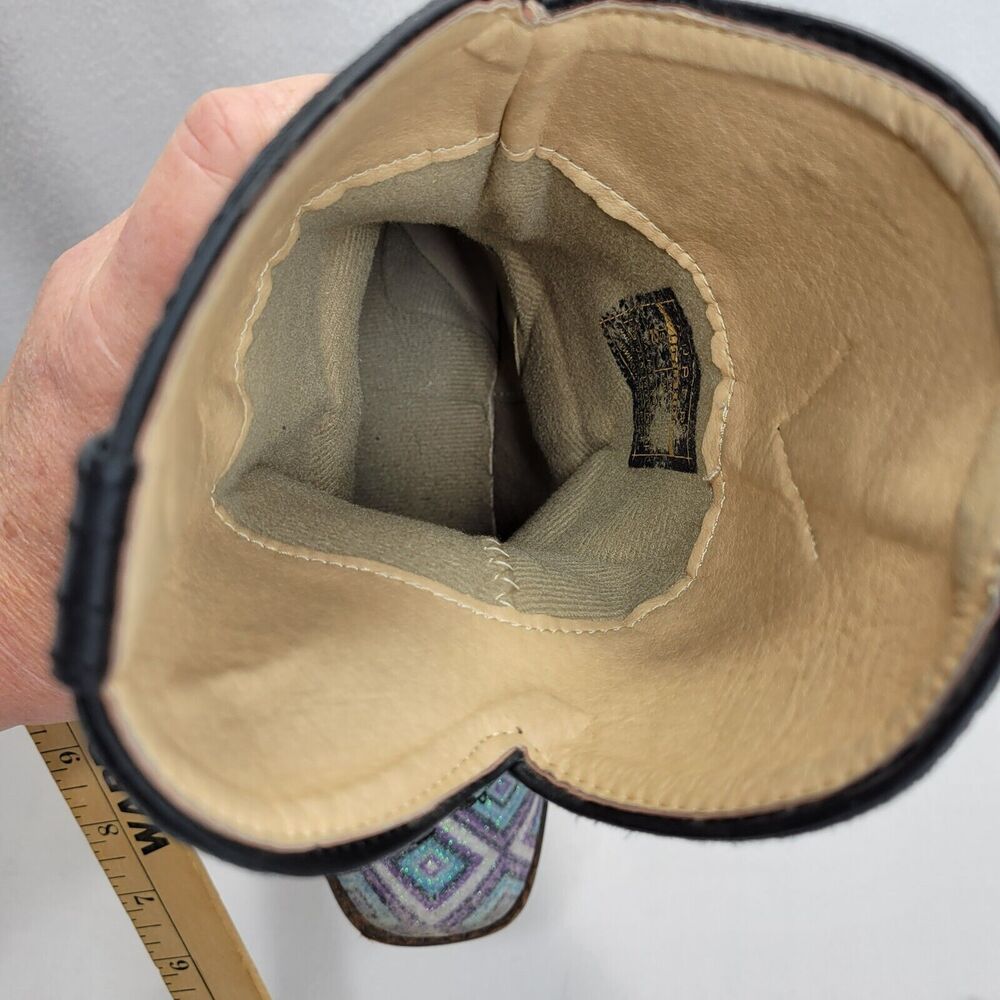 Roper Western Boots Girls Size 2 Black Purple Square Toe Bling Cowgirl Pull On - Picture 9 of 9